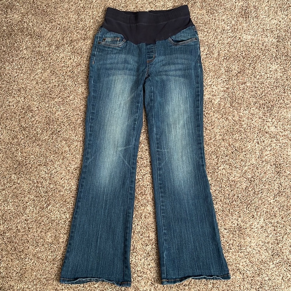 Motherhood Maternity Super Stretch Boot Cut Jeans w/ Belly Band. Size: Small.